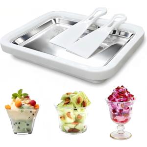 Rolled Ice Cream Maker with 2 Scrapers Food Grade Stainless Steel rolled ice cream tra for Frozen Yogurt/Slushie Birthday Gift Homemade DIY for Fun Parent-Child Activities Families (White)