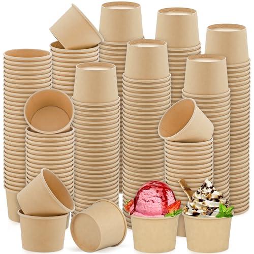 Ruisita 300 Packs Paper Ice Cream Cups 5 Ounce Disposable Soup Bowls Brown Dessert Bowls for Hot or Cold Food Party Supplies Treat Dessert Cups for Sundae Frozen Yogurt