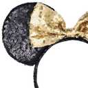 A Miaow Colorful Sequin Headband Glitter Bow Hair Clasp Adults Women Butterfly Hair Hoop Birthday Party Holiday Park Photo Supply (Black and Golden)