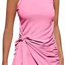 BTFBM Women's 2025 Summer T Shirt Dress Casual Sleeveless Wrap Bodycon Ruched T Shirt Spring Dress Tie Waist Mini Dresses.S