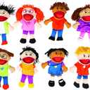 Fun Express 14" Happy Kids Stuffed Hand Puppets with Movable Mouths - 8 Puppets - Multicultural - Great for School and Home