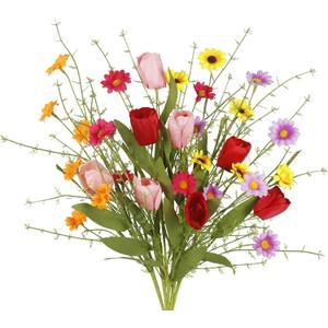 CISDUEO 6 Pcs Wildflowers Artificial Flowers Tulips and Fake Daisies Faux Wildflowers Spring Flowers Silk Floral Arrangement for Wedding Party Valentine Easter Home Decor Table Centerpieces Summer