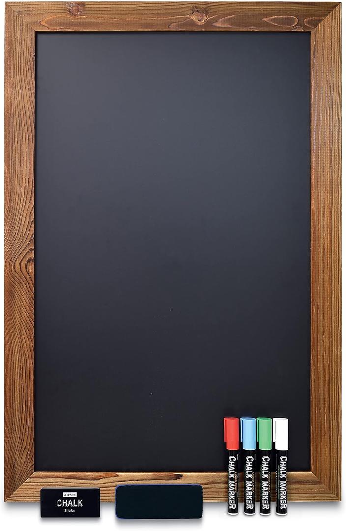 Better Office Products Magnetic Wall Chalkboard Sign, X Large Size 20" x 30", Rustic Wood Frame, Vertical or Horizontal Wall Mount, Includes 4 Chalk Markers + Chalk and Eraser,(Rustic Brown)