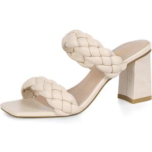 Athlefit Women's Braided Heeled Sandals Summer Square Open Toe Chunky Block Heels 9