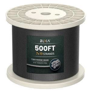 BLIKA 500FT 3/16" Black Stainless Steel Cable, T304 Stainless Steel Cable | Decking Railing Cable, 7 x 19 Strand Construction, 3700lbs Breaking Strength Marine Grade for Rail, Deck and DIY Balustrade
