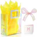 2 x KeerxunBag 1 Pack Holographic Gift Bags with Handles & 2 Tissue Paper Sheets – Iridescent Transparent Reusable Bags for Women, Girls, Birthdays, Weddings，Yellow Gift Bag