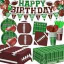 QIYANPAX Football Birthday Party Decorations Includes Plates, Napkins, Cups, Banner, Balloons, Touchdown Tablecloth for Football Gameday Tailgate Decorations, Serves 24