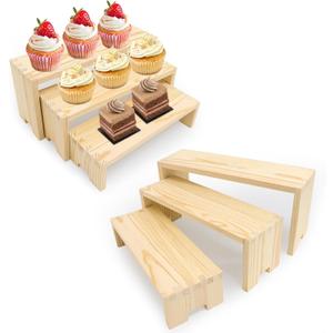 4-Piece Wood Display Risers Set -Rectangular Stands, Layered Aesthetic Shelves for Cupcakes, Jewelry, Craft Displays, Ideal for Funko Pops, Tabletop Exhibits, & Vendor Displays