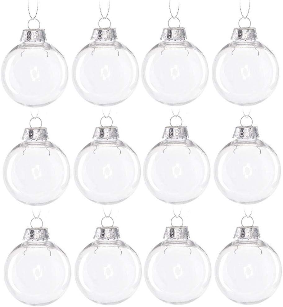 12PCS Clear Plastic Acrylic Fillable Ball Ornament Set, 2.36" DIY Christmas Balls for Holiday Ornaments, Christmas Tree Ornaments,Wedding,Party and Home Decor(60mm/2.36in 12pcs)