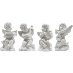 4 Pieces Little Angel Statue Mini Resin Figure Adorable Sculpture Musical Cherub Figurine Shelves Decoration Home Decor