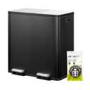 EKO EcoCasa Plus 2 x 10.6 Gal (2 x 40 L) Dual Trash Can for Kitchen, Large Stainless Steel Step-On Garbage Can, Trash and Recycle Bin Combo with Soft-Close Lids, Removable Buckets, Matte Black