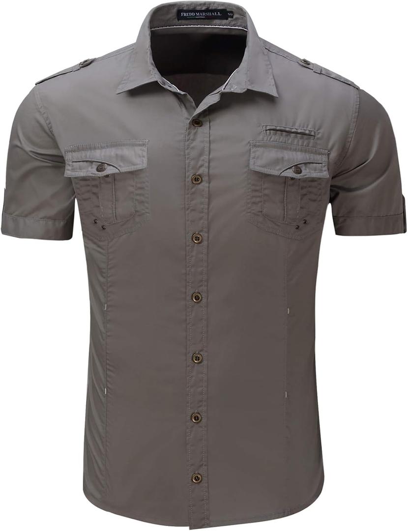 FREDD MARSHALL Men's Short Sleeve Regular-Fit Work Shirt (#55890 Gray, Small)