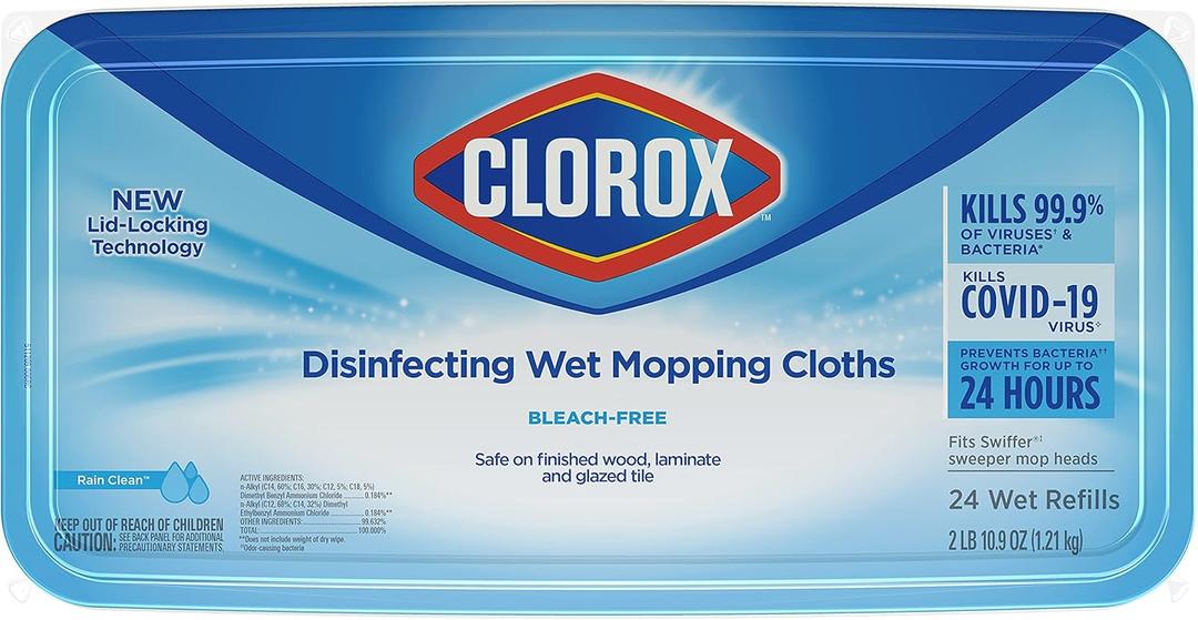 Clorox Disinfecting Wet Mopping Cloths, Rain Clean, 24 Wet Refills (Package May Vary)