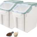 RUIAN 2Pcs Large Flour Storage Container Bin 50Lb Airtight Rice Storage Containers with Wheels Seal Locking Lid, BPA Free with Measuring Cup&Scoop for Flour, Rice, Grain 100LBS Total (Green)