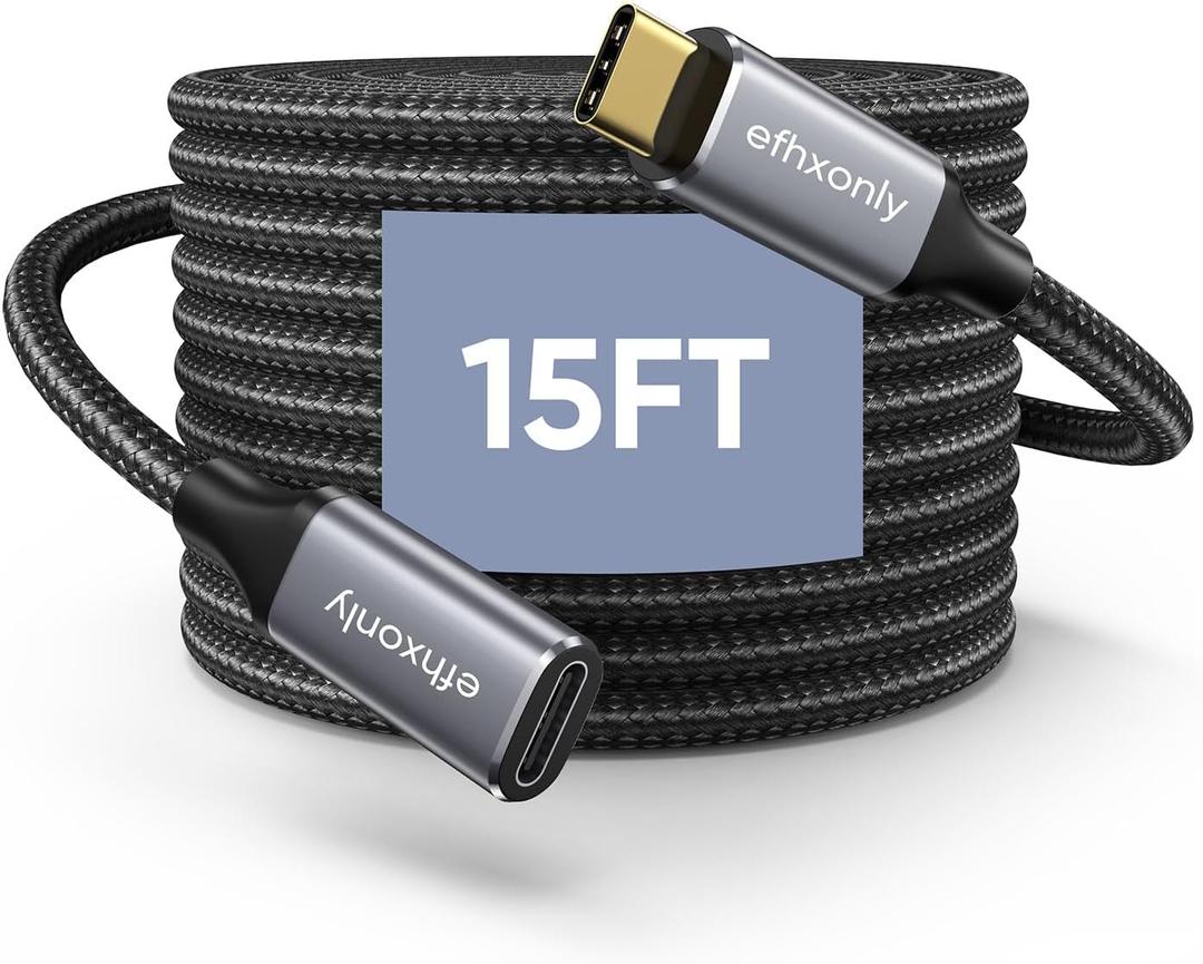 efhxonly USB C Extension Cable 15ft, USBC Extender Type C Male to Female Extension Cord, 100W/5A Fast Charging for iPhone16/15, MacBook Air/Pro, iPad Pro, USB C Hub, Mag-Safe Charger