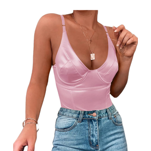 Velius Women's Sexy Metallic Shiny Bodysuit Tank Tops for Night Club Going Out, XL