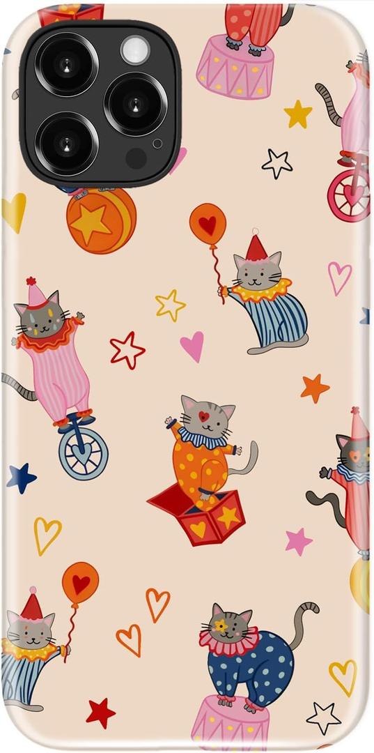 DEENAKIN for iPhone 16 Pro Max Case Cute,Aesthetic Circus Cat Colorful Clown Kitten Fun Phone Case, Compatible with Magsafe, Trendy Retro Western Protective Slim Silicone Phone Cover for Women Girls