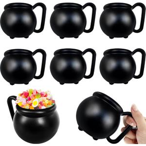 6 PCS 15 oz Cauldron Mugs,Plastic Black Cauldron Pot Cups,Witches Brew Mug for Drinks,Halloween Party Favors,St Patricks Day Party Gift Supplies