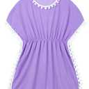 Girls Swimsuit Cover Up Purple Bating Suits Size 5-6 Years Old Short Sleeve Pool Beach Coverup