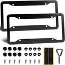 OLLEN Aluminum License Plate Frames for Front & Rear, 2 Pack Heavy Duty Car Tag Holder Protector, with Mount Hardware, Screws Caps, 8 Rattle Proof Pads, Screwdriver, Matte Black