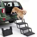Dog Steps for Car, Truck and SUV - Foldable Pet Stairs for Large Dogs with Non-Slip Rug Surface, Lightweight Dog Ramp Holds Up to 250lbs, 5 Steps (Black Metal Frame, 5 Steps)