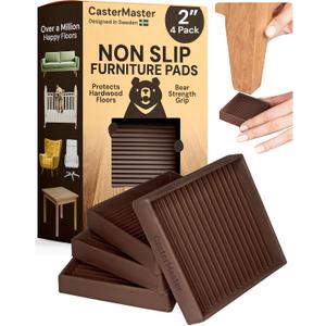 CasterMaster Non-Slip Furniture Pads Square Rubber Anti-Skid Caster Cups, Leg Coasters - Anti-Sliding Floor Protectors for Furniture (Brown, 2'' x 2'' - 4 Pack) (2'' x 2'' (Pack of 4))