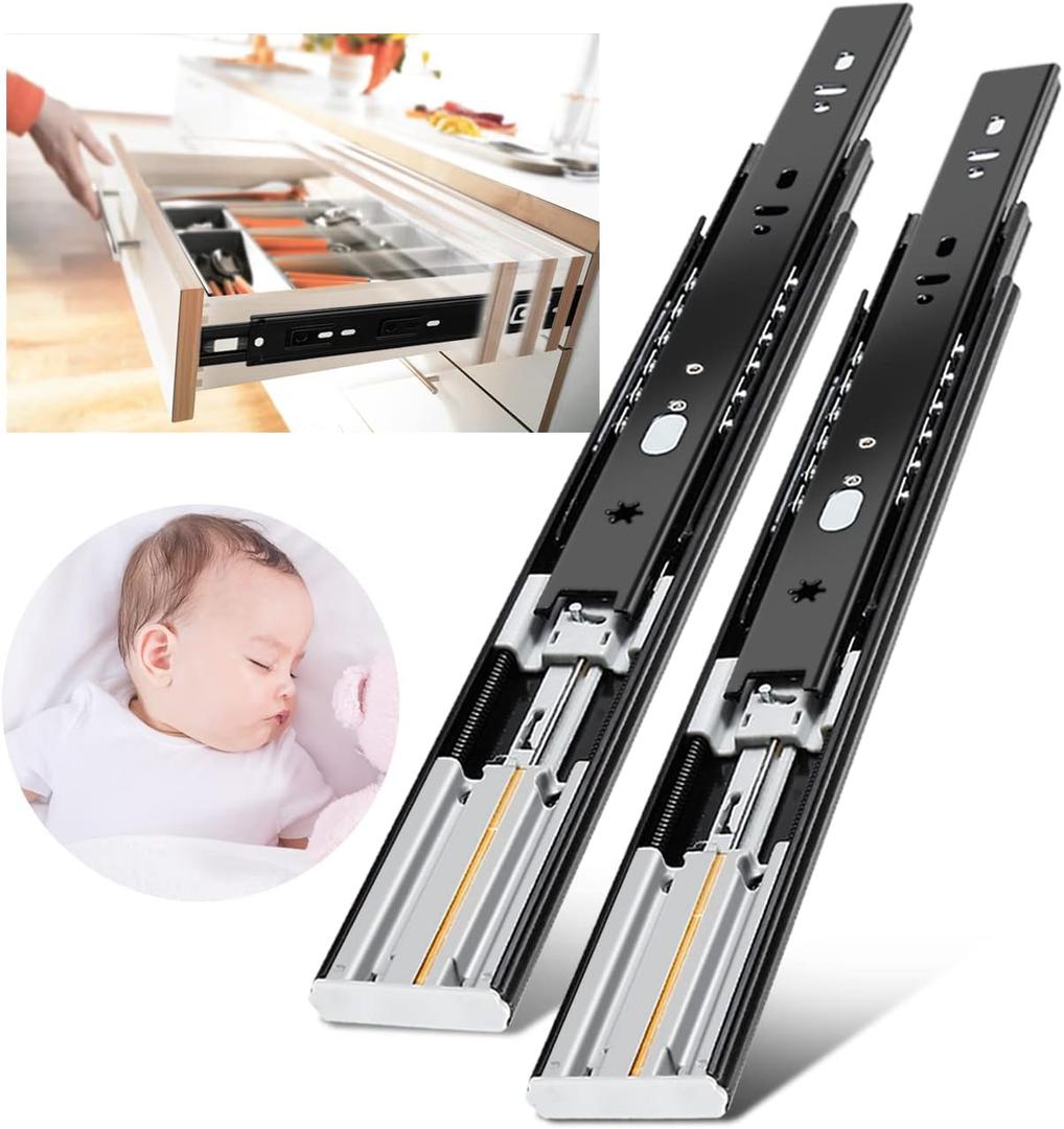 YENUO Soft Close Drawer Slides Full Extension Side Mount 12 14 16 18 20 22 24 inch Ball Bearing Metal Rails Track Guide Glides Runners Heavy Duty 100 Pound (Soft Close -1 Pair, 14 Inch)
