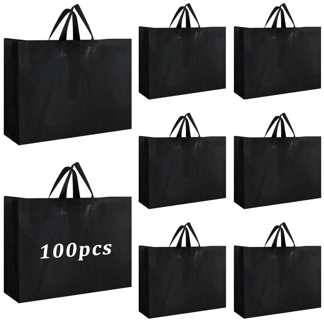 Amylove 100 Pcs Shopping Bags Bulk Large Plastic Gift Bags with Handles Black Retail Bag Frosted Tote Bag for Small Business Boutique Wedding Holiday Gift Packaging 16"x 12"x 6"