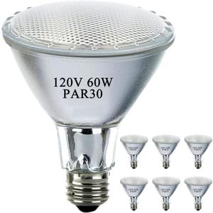 PAR30 Long Neck Halogen Flood Light Bulbs, 120V 60W PAR30 Light Bulb, E26 Medium Base, 2700K Warm Lighting, 3000 Hours for Recessed Light Bulb(6 Pack)