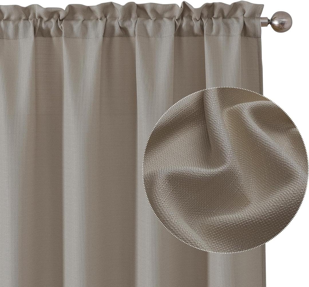 Chyhomenyc Stone Beige Curtains 45 Inch Length 2 Panels, Faux Linen Textured Semi Sheer Light Filtering Soft Airy Rod Pocket Window Treatment Drapes for Living Room Bedroom, Each 30" Wx45 L