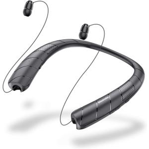 Neckband Bluetooth Headphones Speaker 2 in 1Wireless Wearable Speaker with Retractable Earbuds, 3D Stereo Sound, Portable Speaker and Headset w/Bulit in Mic for Home, Office and Outdoors (Black 2025)