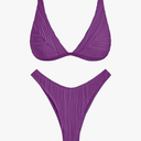 ZAFUL Bikini Sets for Women Triangle Textured Plunging High Cut Cheeky Bikini Swimsuits Two Piece Bathing Suits, S