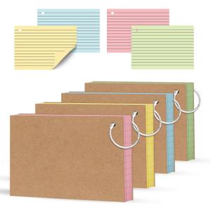 200 Count Colored Index Cards 3x5 InchFlashcards with Ring 4 ColorHeavy Weight Lined Ruled Note Cards for Studying, Office, School and Home