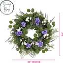 24 Inches Artificial Floral Wreath + 2 Extra Spray! Lavender, Purple Hydrangea, White Berries and Greenery! Blue and White Wreath