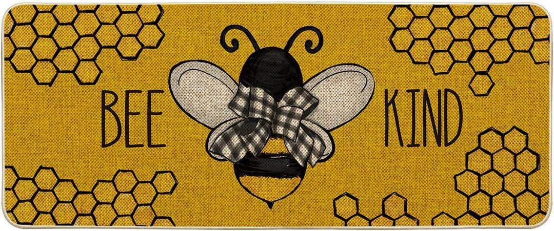 Artoid Mode Bee Kind Bow Tie Yellow Spring Doormat, Summer Home Decor Low-Profile Switch Rug Door Mat Floor Mat for Indoor Outdoor 24x59 Inch