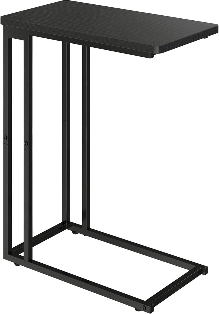 Yusong C Shaped End Table - Slide Under Sofa Couch Bed, Small Table for Small Spaces, Skinny Overbed, Coffee Drink Snack Table for Living Room, Black Oak
