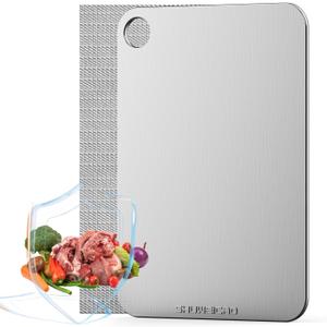 SHUWEICAO- 100% Titanium Cutting Board, 11.4 * 7.87 Non Toxic Cutting Boards for Kitchen - Cutting Edge Hygiene & Durability, Double Sided Pure Titanium Cutting Mat for Meat Fruit & Vegetable, S Size