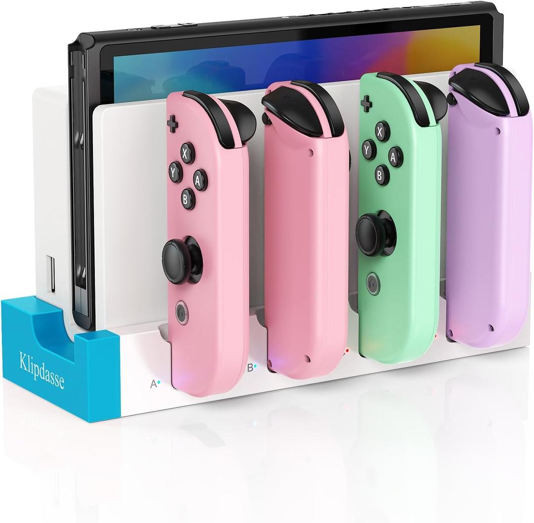 Switch Controller Charger Dock for Nintendo Switch 1/OLED for 4 Joy-Cons | Fast Charging Station for 4 Joycons, Stand for Nintendo Switch Dock Accessories, with LED Indicator & Extra USB 2.0 Port