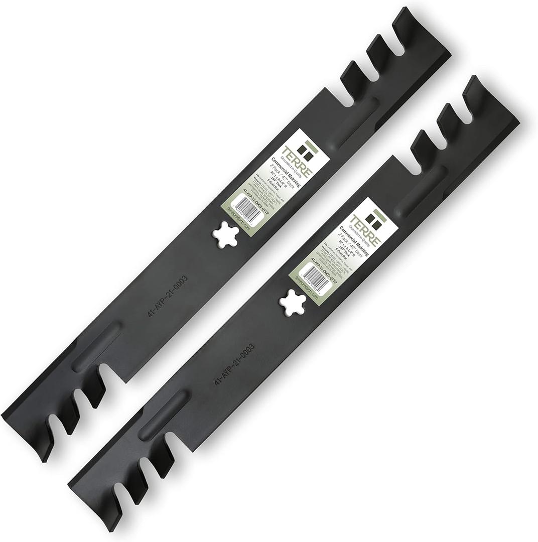 Terre Products, 2 Pack Mulching Lawn Mower Blades, 42 Inch Deck, Compatible with Craftsman, Husqvarna, Poulan, Replacement for 134149, 138971, 138498, 127843, 532138971, 532138498, PP24003