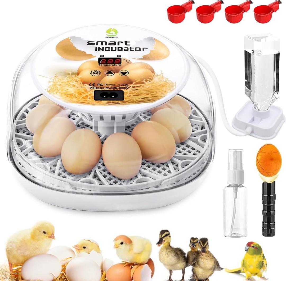 Egg Incubator with Automatic Egg Turning Control, Incubators for Hatching Eggs, Chicken, Ducks, Goose, Pigeon, Quail, Parrot Incubator for Farm, Lab, Science Classroom, Home (White)