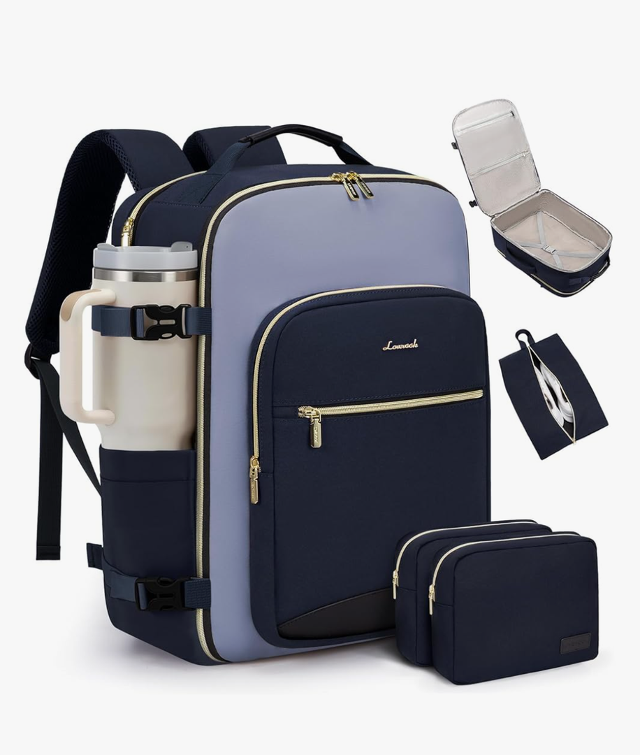 LOVEVOOK 40L Travel Backpack for Women & Men, Airline Approved Carry On Luggage with 3 Packing Cubes, TSA Overnight Bags, Waterproof Personal Item Bag, Weekender Essentials Backpacks fits 17" Laptop, Blue-Gray-Black