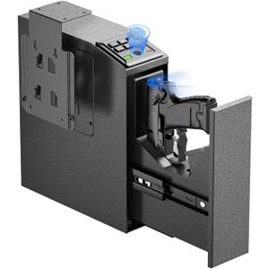 Mounted Gun Safe for Handgun with Quick Access Sliding Door, Biometric Nightstand Pistol Lock Box with Security Fingerprint, Key Access, PIN Code for Car, Bedroom, Desk and Walls