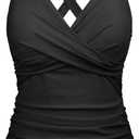 Firpearl Women Underwire Tankini Top Only Twist V Neck Swimsuits for Big Busted Ruched Tummy Control Bathing Suits Top (Black, XL) 14