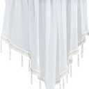 1Pcs White Sheer Valance Curtains 51.2 x 23.6 Inch, Beaded Swag Valances for Windows Living Room Kitchen Bedroom Bathroom, Short Top Farmhouse Valance Curtains with Rod Pocket Tassel Voile