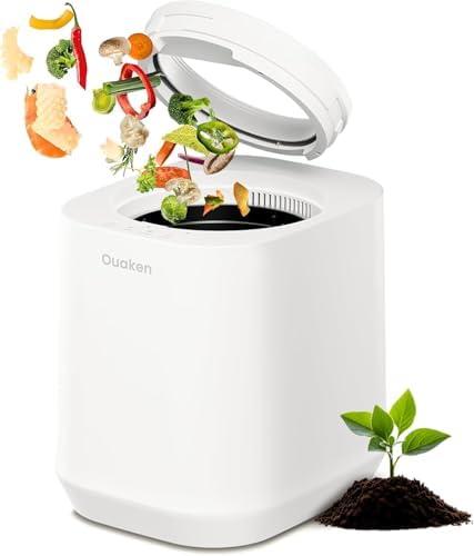 Ouaken 4L Electric Composter for Kitchen, Smart Countertop Compost Bin, Odorless | Low Noise | Auto-Cleaning | Turn Food Waste into Fertilizer, Indoor Food Waste Compost Machine, White