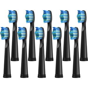 10 Pack Toothbrush Replacement Heads Compatible with Fairywill FW-D1/D3/D7/D8/507/508/551/917/959, Gloridea, Sboly, WOVIDA, YUNCHI Sonic Electric Toothbrushes - Black