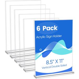 6 Pack Acrylic Sign Stands 8.5 x 11, Clear Double Side T Shape Acrylic Table Signs for Displaying, Flyer Holder Paper Card Holder for Office Business Store Mall Restaurants