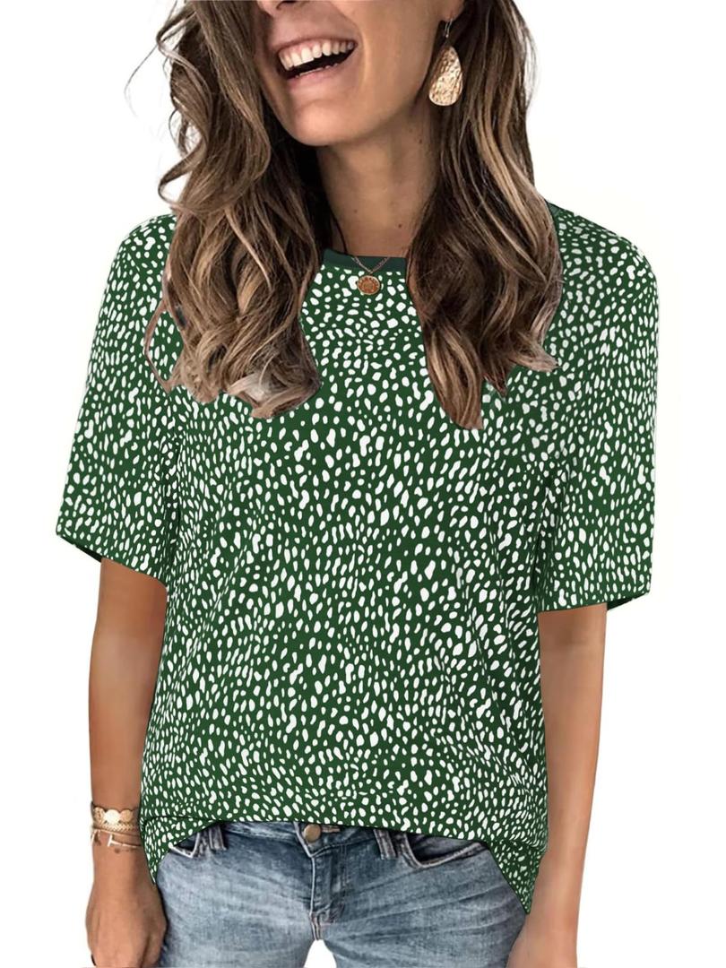 Womens Casual Tops Trendy Short Sleeve T Shirts Silm Fit Polka Dot Tunics Elegant Crew Neck Tees S (S)