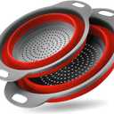 Collapsible Colander Set of 2 Silicone Kitchen Strainer Set, Perfect for Draining Pasta, Vegetable and fruit for Kitchen and Travel Use (Red)