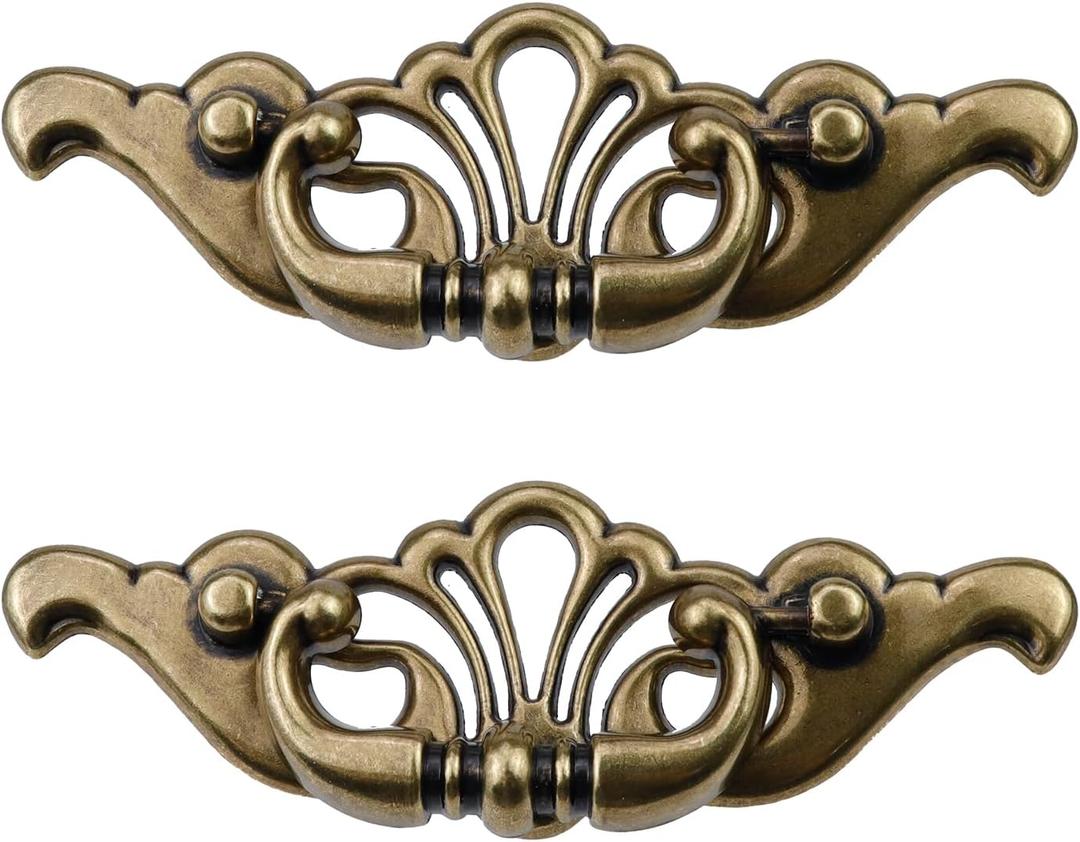 2pcs 86mm/3.38" Hole to Hole Antique Drawer Pulls 152mm/5.98" Length Decorative Cabinet Handles Retro Dresser Pulls Handles for Closet Furniture Wardrobe, with Screws